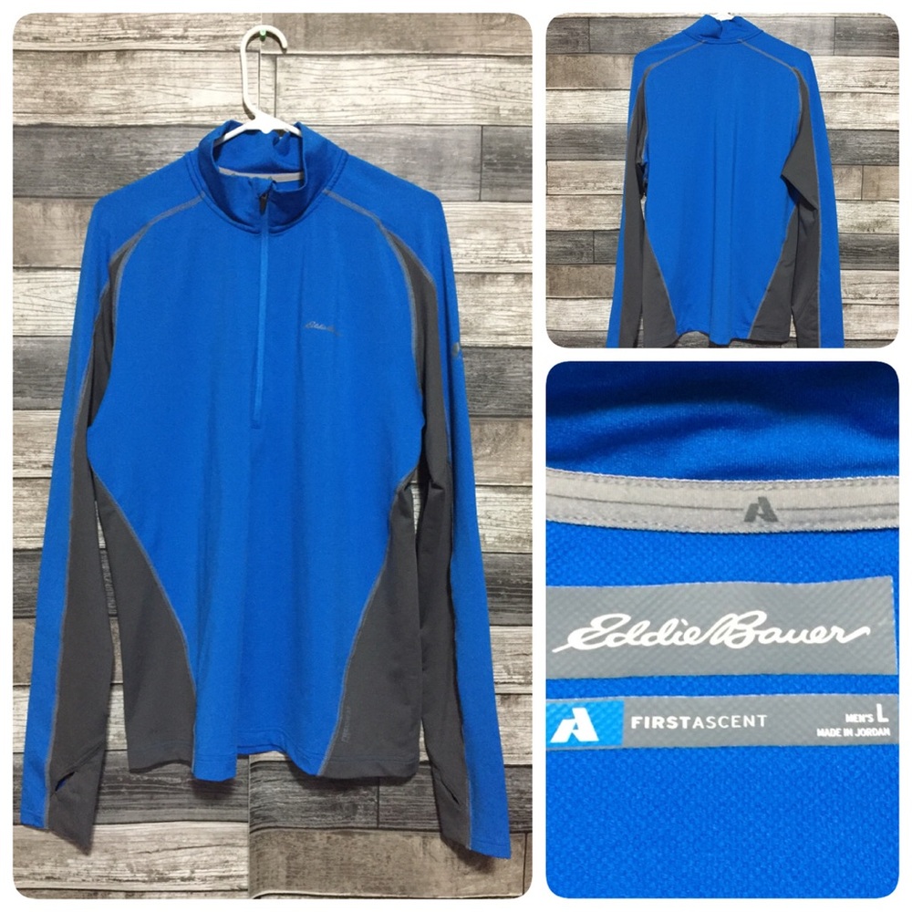 Eddie Bauer First Ascent 1/4 Zip Pullover Men L Blue Gray Stretch Free Heat Pro